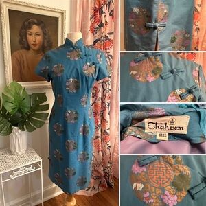 Vintage Blue Shaheen Cheongsam Dress